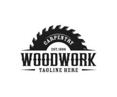 Woodworking logo design. Carpentry retro vintage logo. Sawmill or saw logo design vector