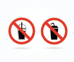No bebidas permitido signo. bebidas en el plastico taza prohibición firmar vector