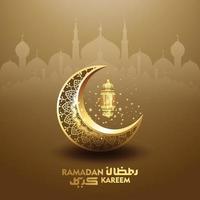 Ramadan Kareem card design with golden crescent, Lanterns, and Islamic ornaments. vector