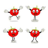 Tomato character, cartoon tomato with many expression, hand and leg. Cartoon funny character with many expressions vector