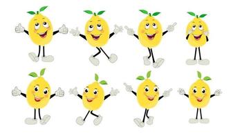 Lemon character design. Vector Illustration Flat Lemon Cute Character expression emotion collection set, minimal style, Raw materials fresh fruit, Mascot product