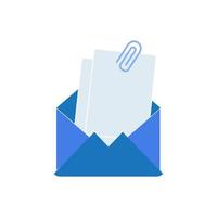 Letter envelope with paper document vector illustration. Closed, open with a message e-mail envelopes. Set mailbox vector icons in flat style. Email Envelope Icon