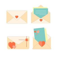 Letter envelope with paper document vector illustration. Closed, open with a message e-mail envelopes. Set mailbox vector icons in flat style. Email Envelope Icon