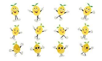 Lemon character design. Vector Illustration Flat Lemon Cute Character expression emotion collection set, minimal style, Raw materials fresh fruit, Mascot product