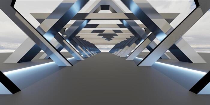 hyperloop cyberspace pipe sci fi corridor neon light laser tunnel techno technology hi tech digital glow tunnel 3d illustration photo