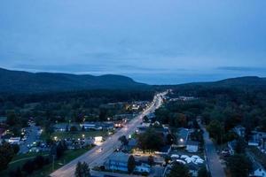 Aerial view of the city of Lake George, New York in the early morning. photo