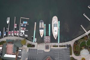 Aerial view of the city of Lake George, New York in the early morning. photo