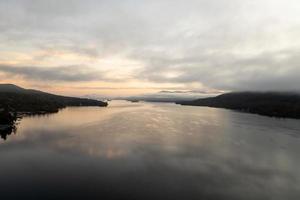 Panoramic view of the bay in Lake George, New York at dawn. photo