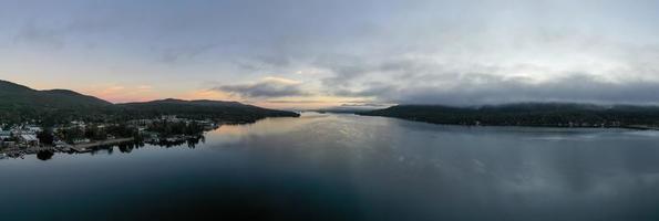 Panoramic view of the bay in Lake George, New York at dawn. photo