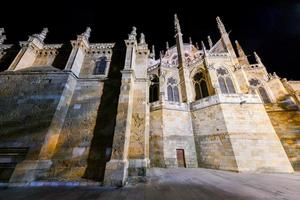 Main gothic facade of Leon Cathedral in the evening, Spain photo