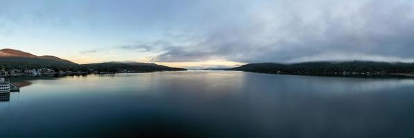 Panoramic view of the bay in Lake George, New York at dawn. photo