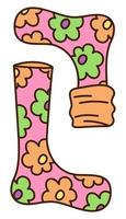 Cute doodle a pair of socks with flowers. Cartoon color vector illustration.