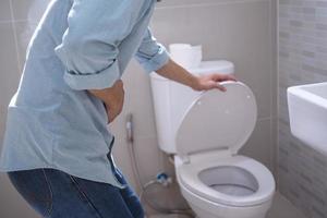 Men have contraction and stomach pain. diarrhea concept photo