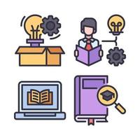 educación íconos colocar. innovación, crítico pensamiento, libro electronico, buscar conocimiento. Perfecto para sitio web móvil aplicación, aplicación iconos, presentación, ilustración y ninguna otro proyectos vector