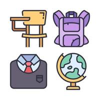 educación íconos colocar. colegio escritorio, mochila, uniforme, globo. Perfecto para sitio web móvil aplicación, aplicación iconos, presentación, ilustración y ninguna otro proyectos vector