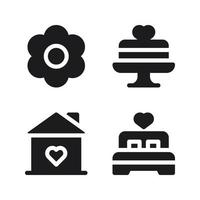 Romance icons set. flower, cake, home, bedroom. Perfect for website mobile app, app icons, presentation, illustration and any other projects vector