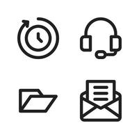 Business Management icons set. Time, headphone, open folder, email. Perfect for website mobile app, app icons, presentation, illustration and any other projects vector