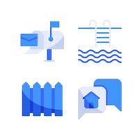 Real Estate icons set. Post mail, swimming pool, fence, conversation. Perfect for website mobile app, app icons, presentation, illustration and any other projects vector