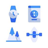 Adventure icons set. Wristwatch, passpor, mountain, kayak. Perfect for website mobile app, app icons, presentation, illustration and any other projects vector