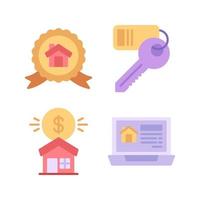 Real Estate icons set. Badge, Key, Sell home, Laptop. Perfect for website mobile app, app icons, presentation, illustration and any other projects vector