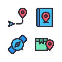 Maps Navigation icons set. Direction map, book map, smartwatch, box pin. Perfect for website mobile app, app icons, presentation, illustration and any other projects vector