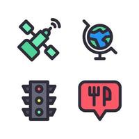 Maps Navigation icons set. Satellite, globe, traffic light, spoon fork. Perfect for website mobile app, app icons, presentation, illustration and any other projects vector