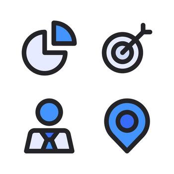 Business Management. Pie, target, user, pin. Perfect for website mobile app, app icons, presentation, illustration and any other projects Free Vector