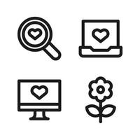 romance íconos colocar. buscar, computadora portátil, monitor, flor. Perfecto para sitio web móvil aplicación, aplicación iconos, presentación, ilustración y ninguna otro proyectos vector