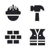 Labor Day icons set. worker helmet, hammer, wall bricks, vest jacket. Perfect for website mobile app, app icons, presentation, illustration and any other projects vector