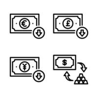 Currency Icons Set. euro, pound, yen decrease, money exchange. Perfect for website mobile app, app icons, presentation, illustration and any other projects vector