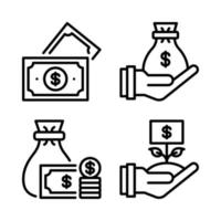 Currency Icons Set. money, money bag, budget, plant money. Perfect for website mobile app, app icons, presentation, illustration and any other projects vector