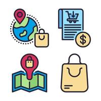 Ecommerce icons set. worldwide, invoice, store map, shopping bag. Perfect for website mobile app, app icons, presentation, illustration and any other projects vector