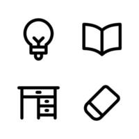 Back To School icons set. Lamp, open book, desk, eraser. Perfect for website mobile app, app icons, presentation, illustration and any other projects vector