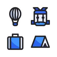 Adventure icons set. Hot air balloon, backpack, briefcase, tent. Perfect for website mobile app, app icons, presentation, illustration and any other projects vector