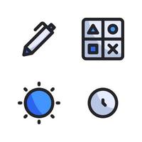 Back To School icons set. Pen, math, sun, time. Perfect for website mobile app, app icons, presentation, illustration and any other projects vector