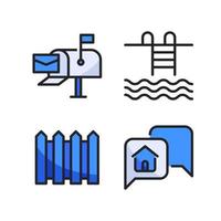 Real Estate icons set. Post mail, swimming pool, fence, conversation. Perfect for website mobile app, app icons, presentation, illustration and any other projects vector