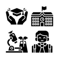 Education icons set. Graduation, school building, microscope, student boy. Perfect for website mobile app, app icons, presentation, illustration and any other projects vector