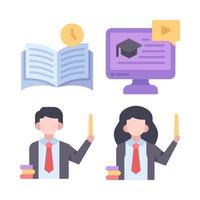 Education icons set. Reading book, online learning, teacher man, girl. Perfect for website mobile app, app icons, presentation, illustration and any other projects vector