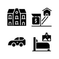 Real Estate icons set. Apartment, property, car, bedroom. Perfect for website mobile app, app icons, presentation, illustration and any other projects vector