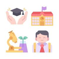 Education icons set. Graduation, school building, microscope, student boy. Perfect for website mobile app, app icons, presentation, illustration and any other projects vector