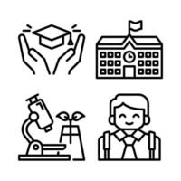 Education icons set. Graduation, school building, microscope, student boy. Perfect for website mobile app, app icons, presentation, illustration and any other projects vector