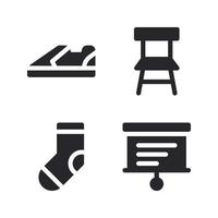 Education icons set. Sneakers, chair, sock, board. Perfect for website mobile app, app icons, presentation, illustration and any other projects vector