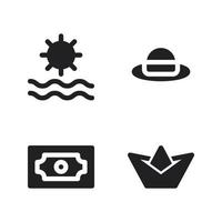 Summer Holiday icons set. sun, hat, money, paper boat. Perfect for website mobile app, app icons, presentation, illustration and any other projects vector