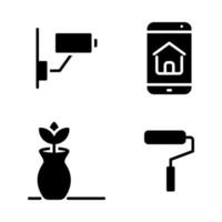 Real Estate icons set. Cctv, smartphone, pot flower, paint brush. Perfect for website mobile app, app icons, presentation, illustration and any other projects vector