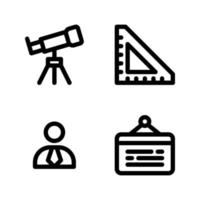 Back To School icons set. Telescope, ruler measurement, user teacher, presentation board. Perfect for website mobile app, app icons, presentation, illustration and any other projects vector