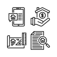 Real Estate icons set. Smartphone, Mortgage, Blueprint, research home. Perfect for website mobile app, app icons, presentation, illustration and any other projects vector