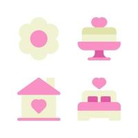 Romance icons set. flower, cake, home, bedroom. Perfect for website mobile app, app icons, presentation, illustration and any other projects vector