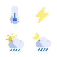 Weather icons set. thermometer, thunder, sun rainy, night rain. Perfect for website mobile app, app icons, presentation, illustration and any other projects vector