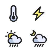 Weather icons set. thermometer, thunder, sun rainy, night rain. Perfect for website mobile app, app icons, presentation, illustration and any other projects vector