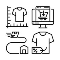 comercio electrónico íconos colocar. Talla guía, monitor, entrega seguimiento, camiseta descuento. Perfecto para sitio web móvil aplicación, aplicación iconos, presentación, ilustración y ninguna otro proyectos vector